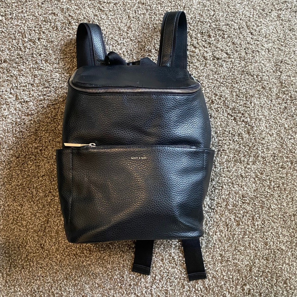 Matt & Nat Black Vegan Leather Backpack Pebbled Sustainable Recycled Lining